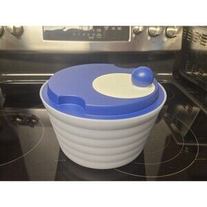 Tupperware SPIN N SAVE Salad Spinner 4.5L Blue & White 3 Piece